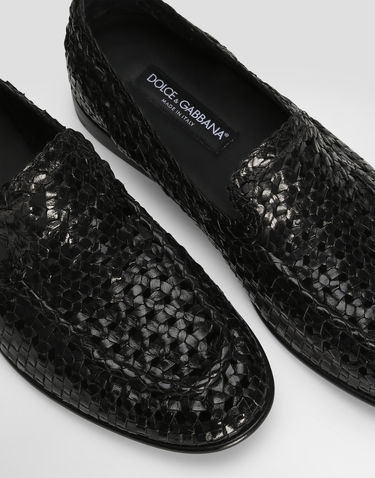 Tilbehør Dolce & Gabbana Dolce & Gabbana Polished Goatskin Woven Loafers Sort | A50481A6M7180999, 3