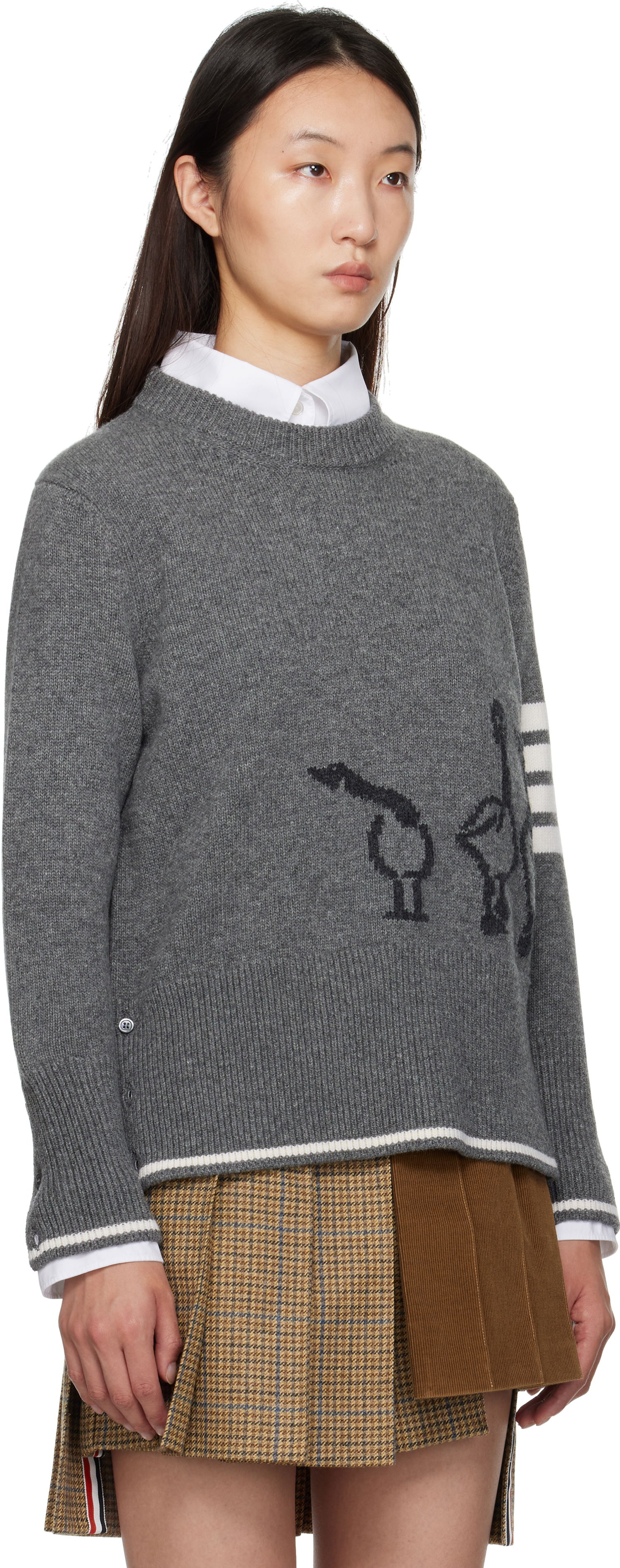 Sweater Thom Browne Thom Browne Merino Wool Geese Intarsia Sweater Grå | FKA499A-Y1029, 1