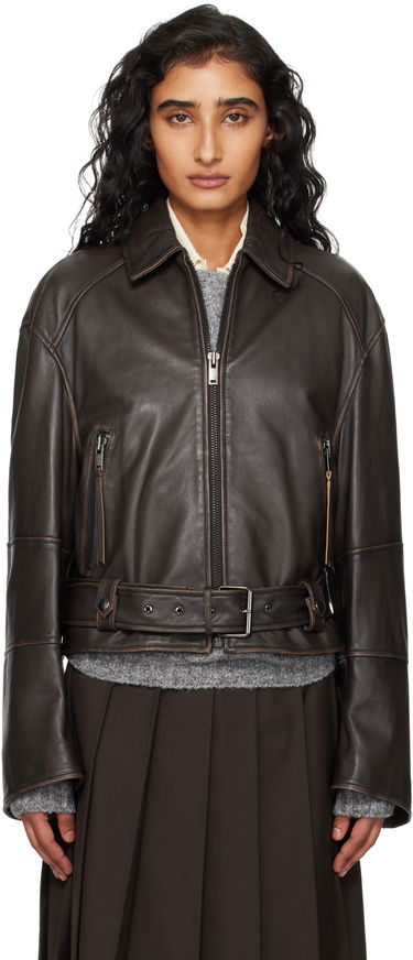 Jakke Max Mara Weekend Max Mara Egizio Leather Jacket Brun | 2525446011600, 0