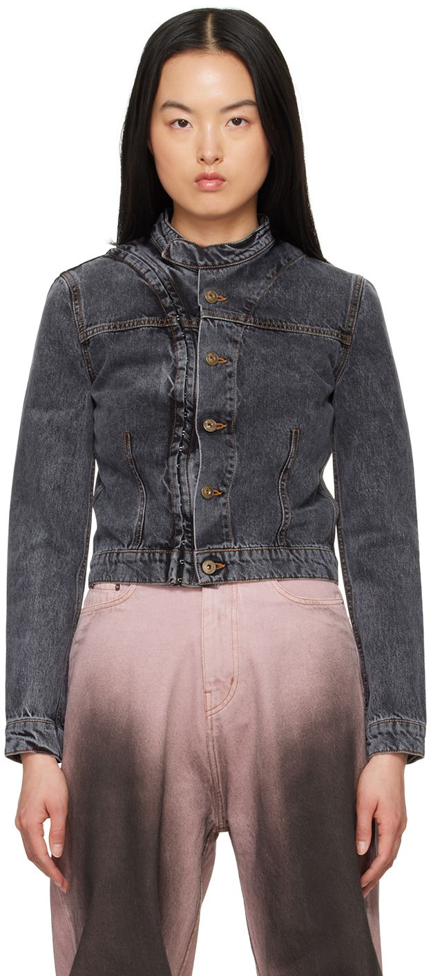 Jakke Y/PROJECT Black Hook-Eye Denim Jacket Sort | 107JA001, 0