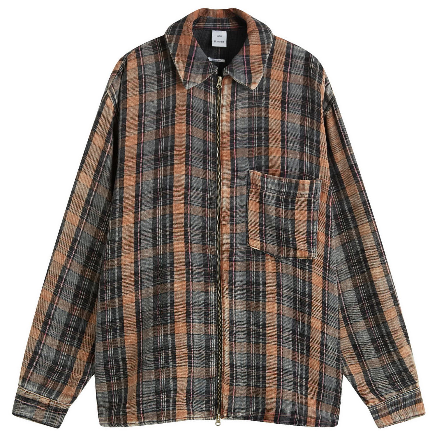 Skjorte Won Hundred Zayne Zip Overshirt Bleached Check Brun | 3702-14283, 1
