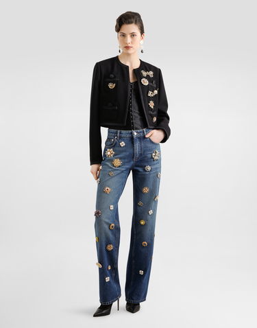 Jakke Dolce & Gabbana Dolce & Gabbana Double Crepe Wool Cropped Jacket with Embellishments Sort | F27CEZFU2L8N0000, 3