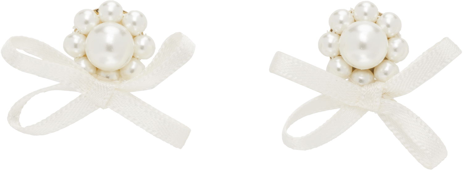 Øreringe Simone Rocha Simone Rocha Petite Bow Daisy Stud Earrings Hvid | ERG552 0904, 0