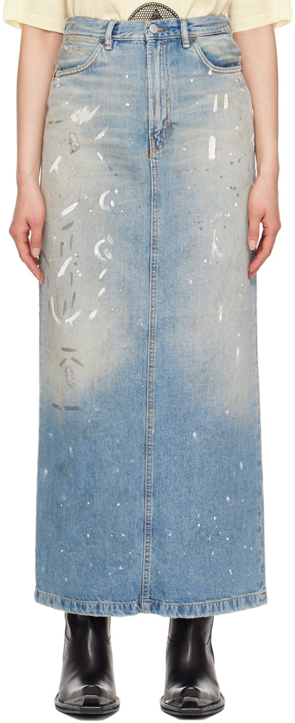 Nederdel Acne Studios Acne Studios Paint Splatter Denim Maxi Skirt Blå | AF0426-