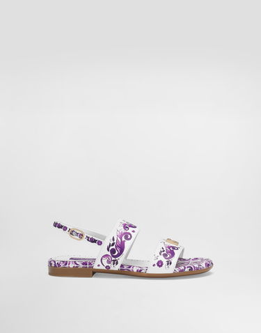 Tilbehør Dolce & Gabbana Dolce & Gabbana Majolica Print Calfskin Sandals Hvid | D10819A1114I03TN, 0