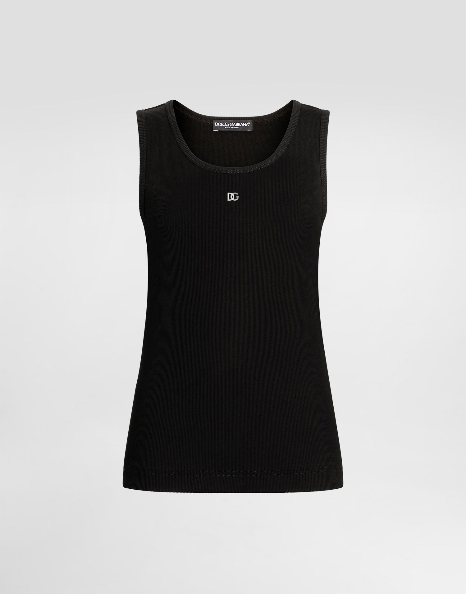 Tanktop Dolce & Gabbana Dolce & Gabbana Fine-Rib Jersey Tank Top with DG Logo Sort | F8V40TGDCX9N0000, 0