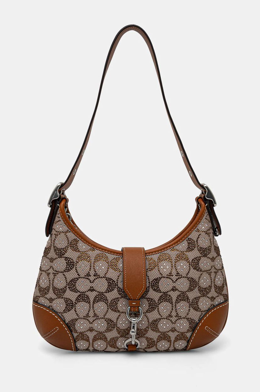 Skuldertaske Coach Brown Signature Embellished Canvas Shoulder Bag Brun | CW654
