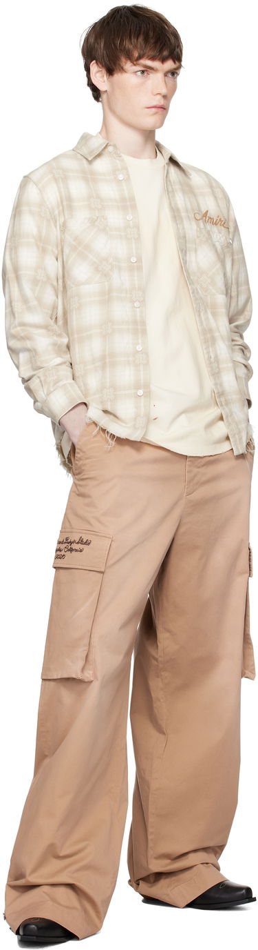Skjorte AMIRI Amiri Bleach Bandana Patch Flannel Shirt Beige | AMSTFL1015, 3