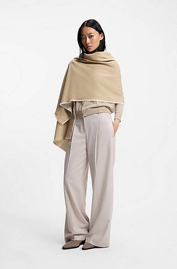 Tørklæde BOSS Cotton-blend Scarf with Handwritten Logo Embroidery Beige | 50558638, 1