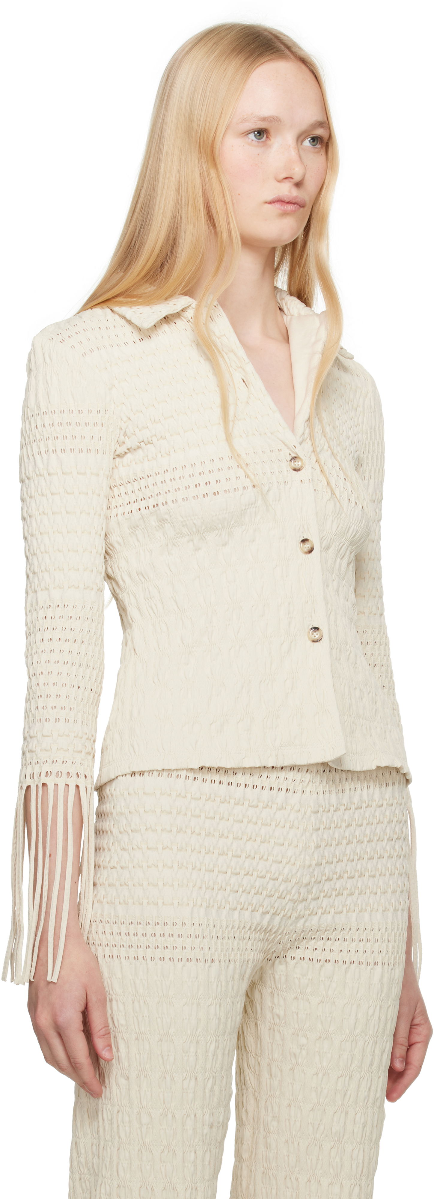 Træningsdragt Nanushka Nanushka Niceta Smocked Shirt Beige | NW25SSTP26805, 1