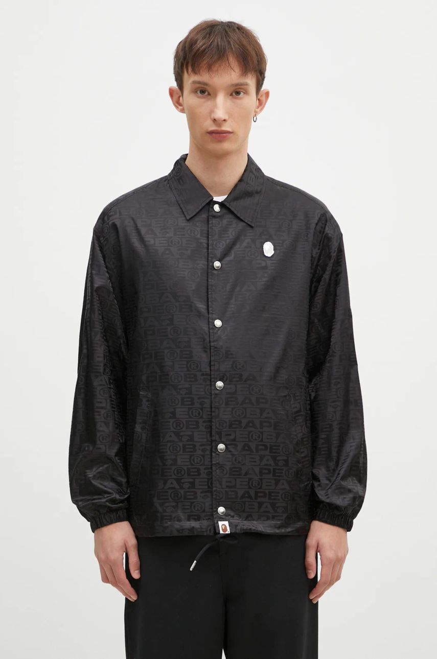 Vindjakke BAPE Lux Sport Pattern Jacquard Nylon Coach Jacket Sort | 1K80140314, 0