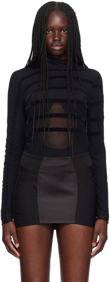 T-shirt Jean Paul Gaultier Jean Paul Gaultier Striped Flocked Semi-Sheer Turtleneck Bodysuit Sort | 24/30-F-BD048I-T004-0000, 0