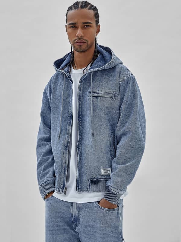 Sweatshirt GUESS Originals Hooded Zip Denim Sweatshirt Mørkeblå | M3BG85D4XY0, 0