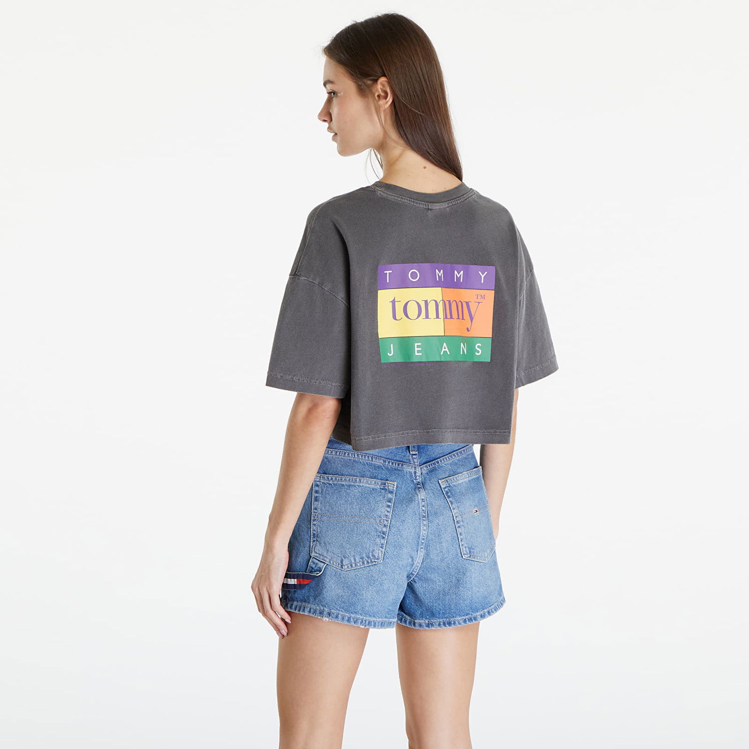 Crop top Tommy Hilfiger Oversized Cropped Summer Flag Tee Black Grå | DW0DW18141 BDS, 1