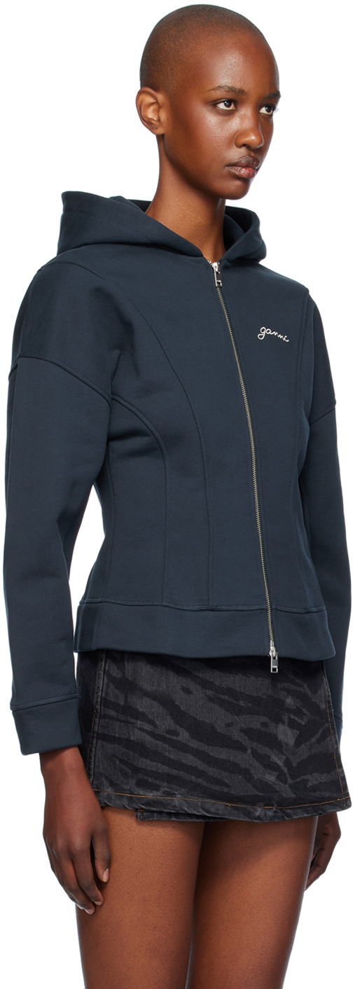 Sweatshirt GANNI Ganni Fleece Zip-Up Hoodie Mørkeblå | T4029, 1