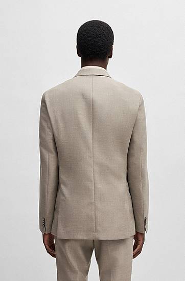 Jakke BOSS BOSS Slim-Fit Patterned Virgin Wool Blazer Beige | 50535043, 1