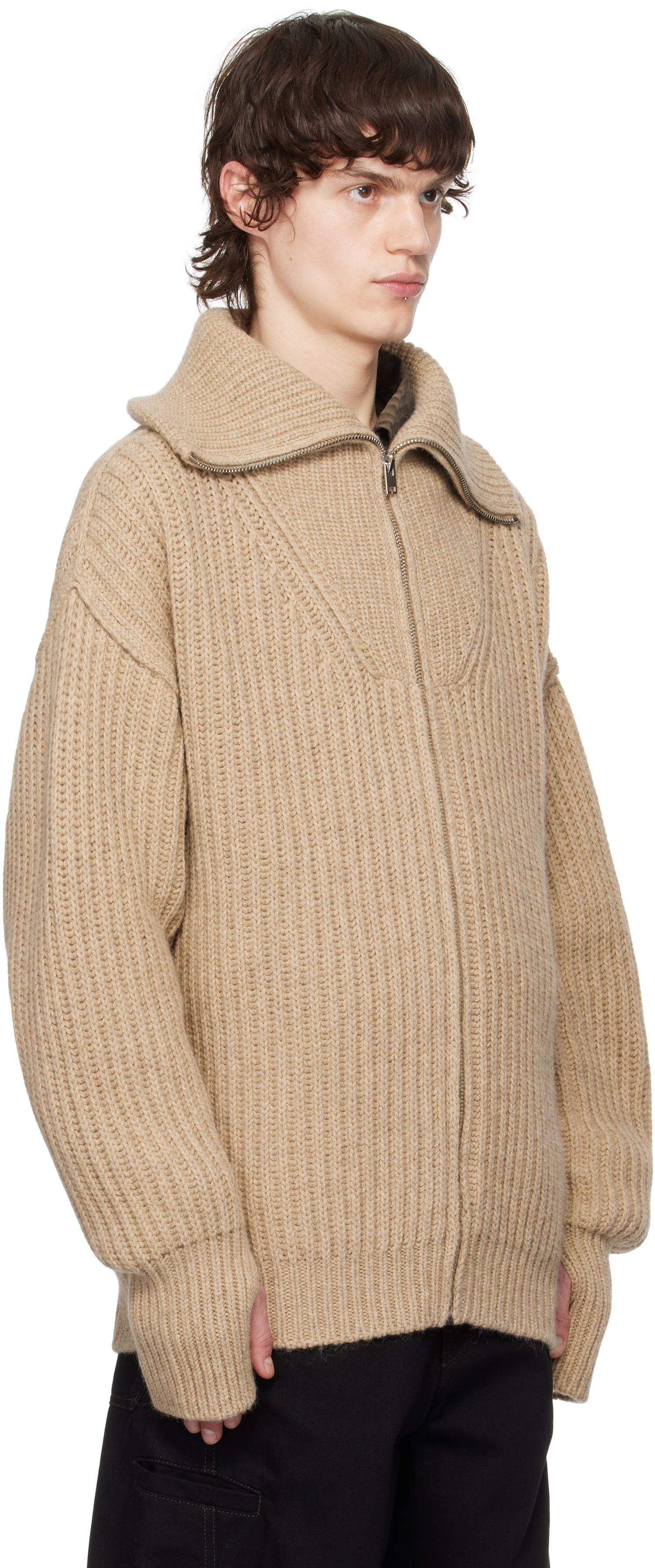 Sweater LEMAIRE LEMAIRE Trucker Collar Knit Cardigan Beige | TO1260 LK1029, 1