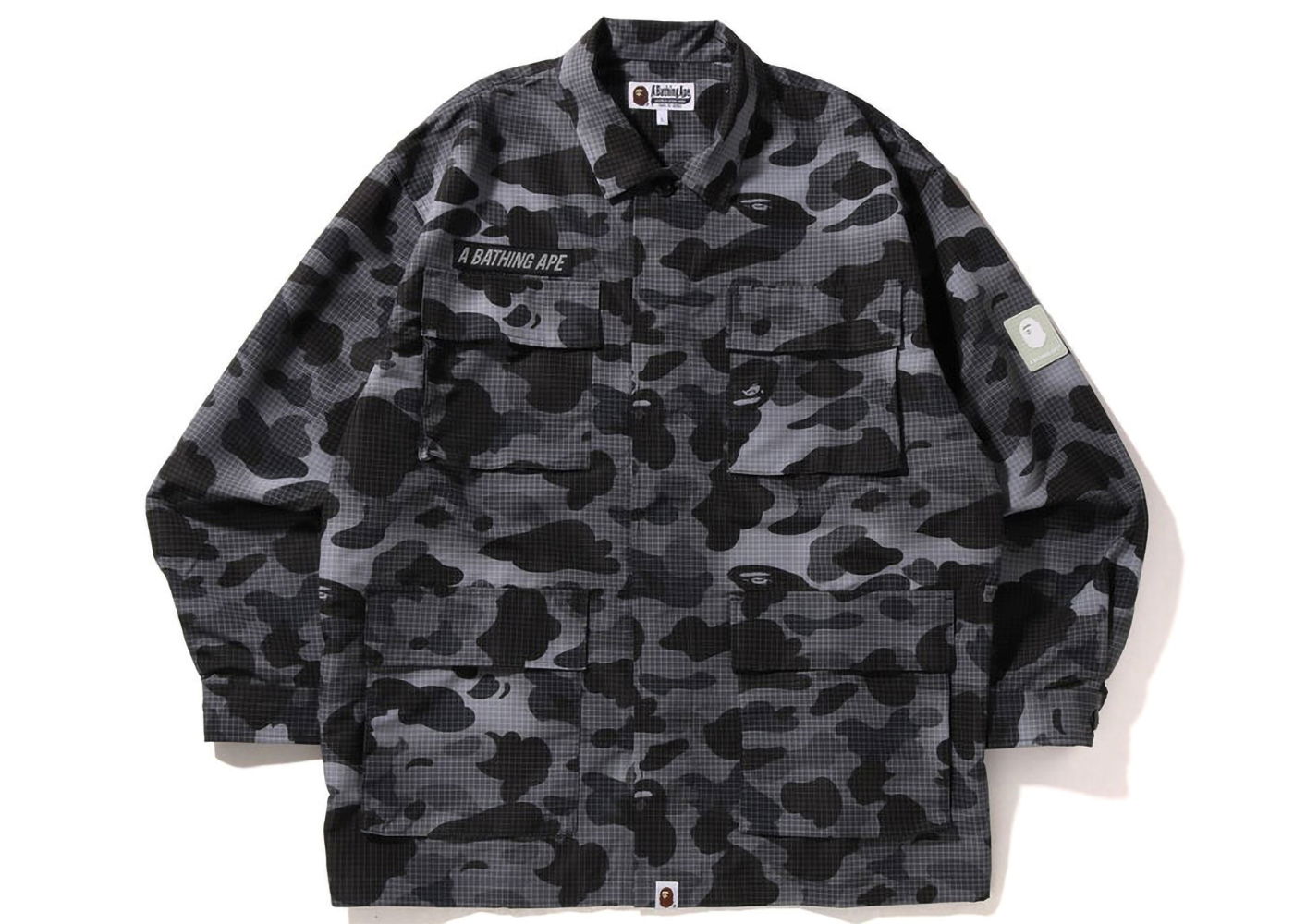 Skjorte BAPE Grid Camo Relaxed Fit Military Shirt Sort | 1I80-113-006, 0