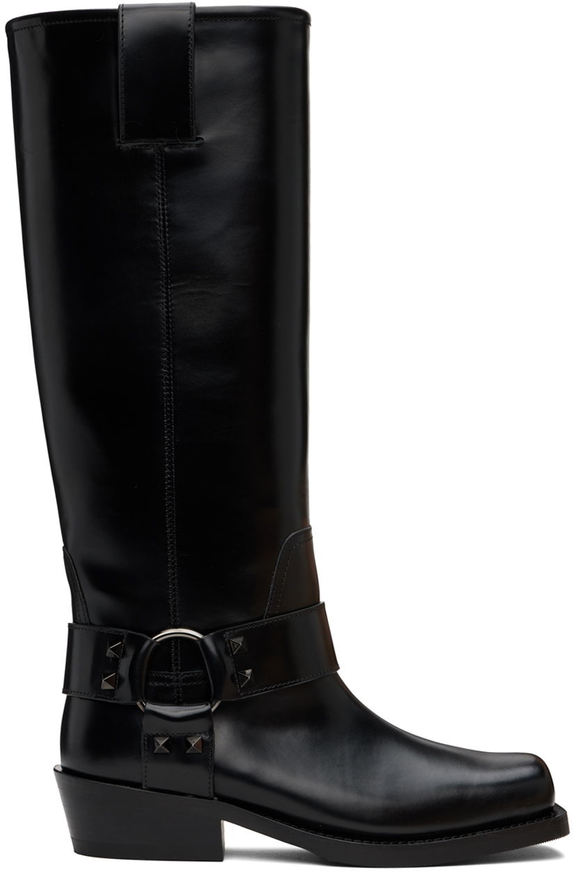 Tøj Valentino Valentino Garavani Rockstud Tall Biker Boots Sort | 5W0S0KV3NIB