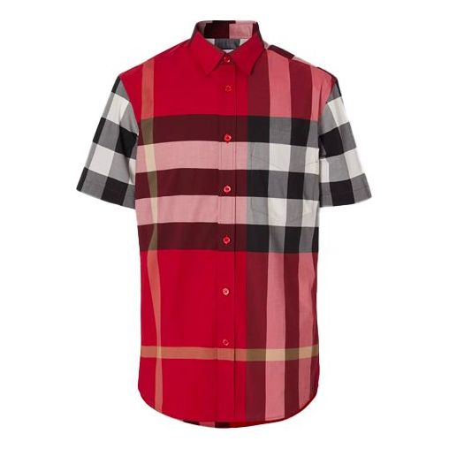 Skjorte Burberry Burberry SS21 Plaid Button-Down Short Sleeve Shirt Rød | 80208561, 0