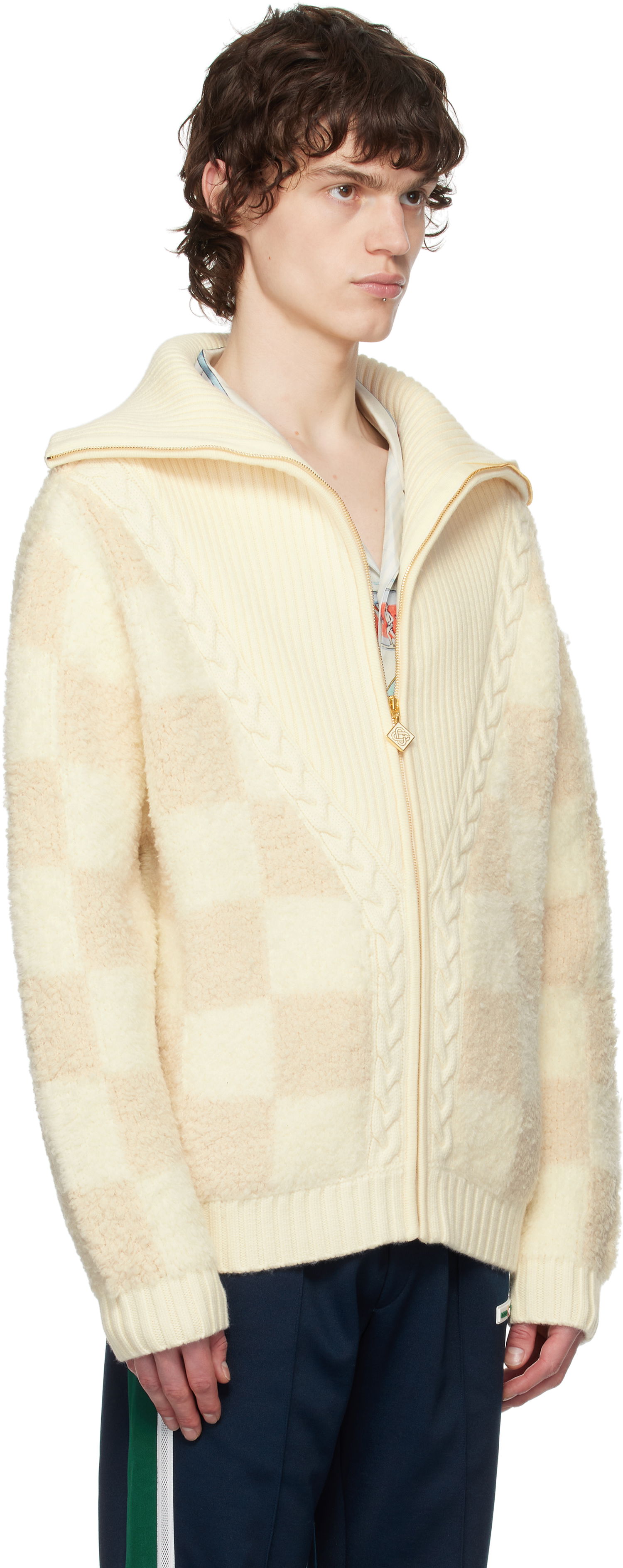 Sweater Casablanca Casablanca Merino Fleece Zip-Up Jacket Beige | MPS25-KW-851-01, 1
