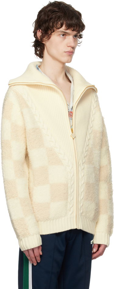 Sweater Casablanca Casablanca Merino Fleece Zip-Up Jacket Beige | MPS25-KW-851-01, 1