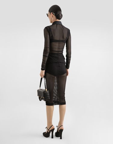 Nederdel Dolce & Gabbana Dolce & Gabbana Mesh Calf-Length Skirt Sort | F4CT6TFLREPN0000, 2