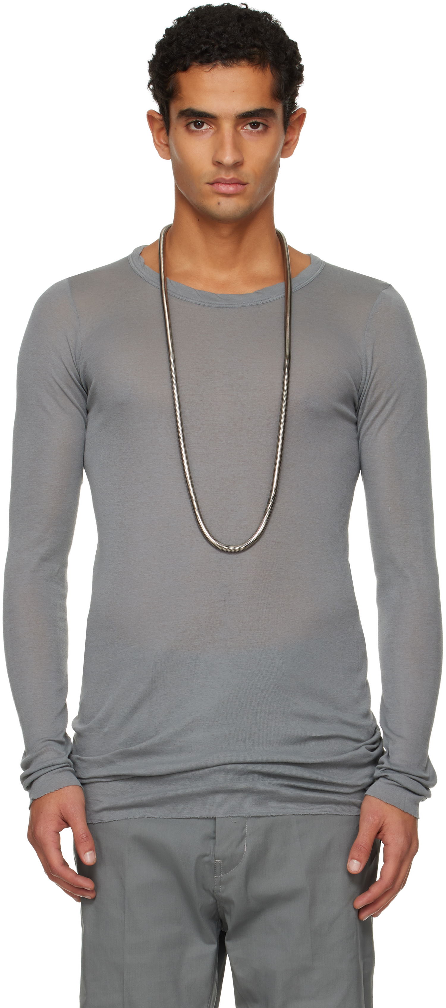 T-shirt Rick Owens Rick Owens Concordians Rib Long-Sleeve T-shirt Grå | RU02E1250 MR, 0