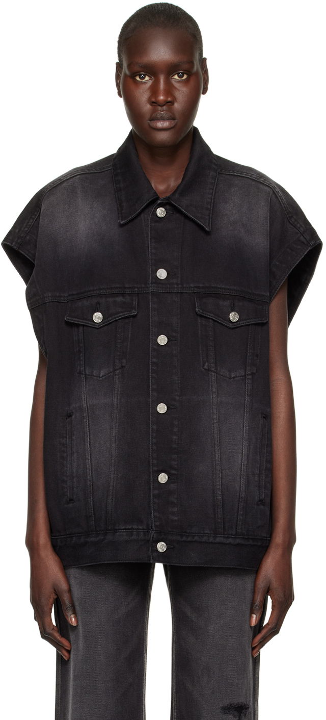 Vest We11done We11done Horror Movie Sleeveless Denim Jacket Sort | WD-DV3-22-384-U-BK
