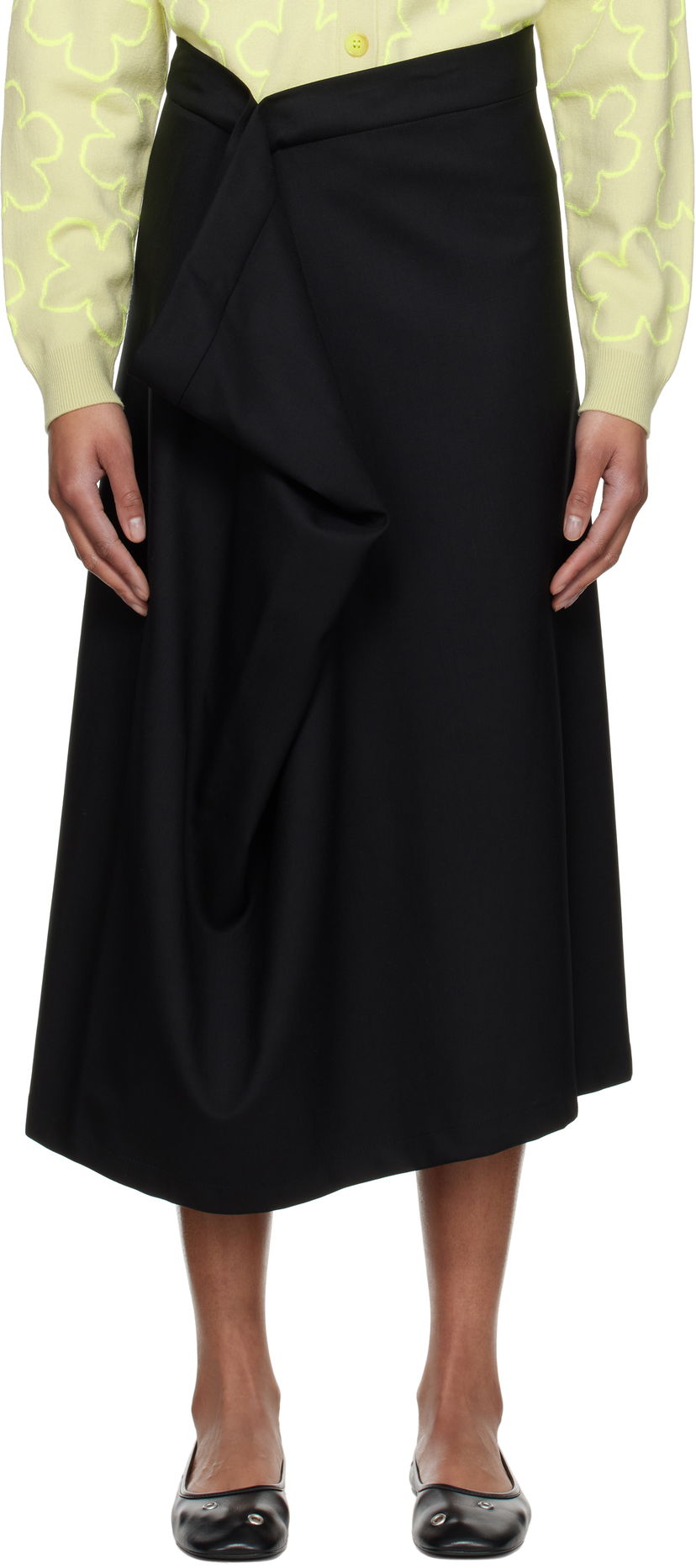 Nederdel KENZO Kenzo Paris Virgin Wool Draped Midi Skirt Sort | FF52JU3149RA