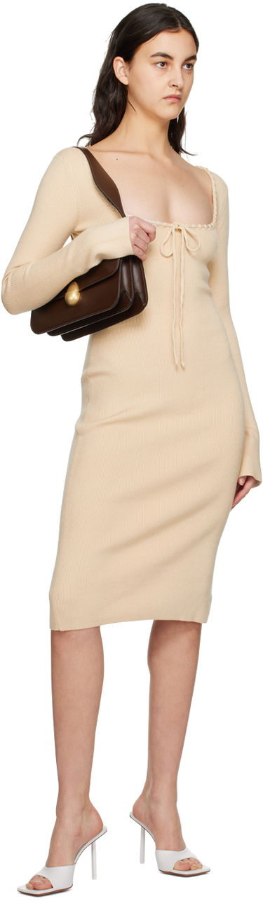 Kjole GUIZIO Guizio Bow Midi Dress Beige | DGF22E702_CRM, 3
