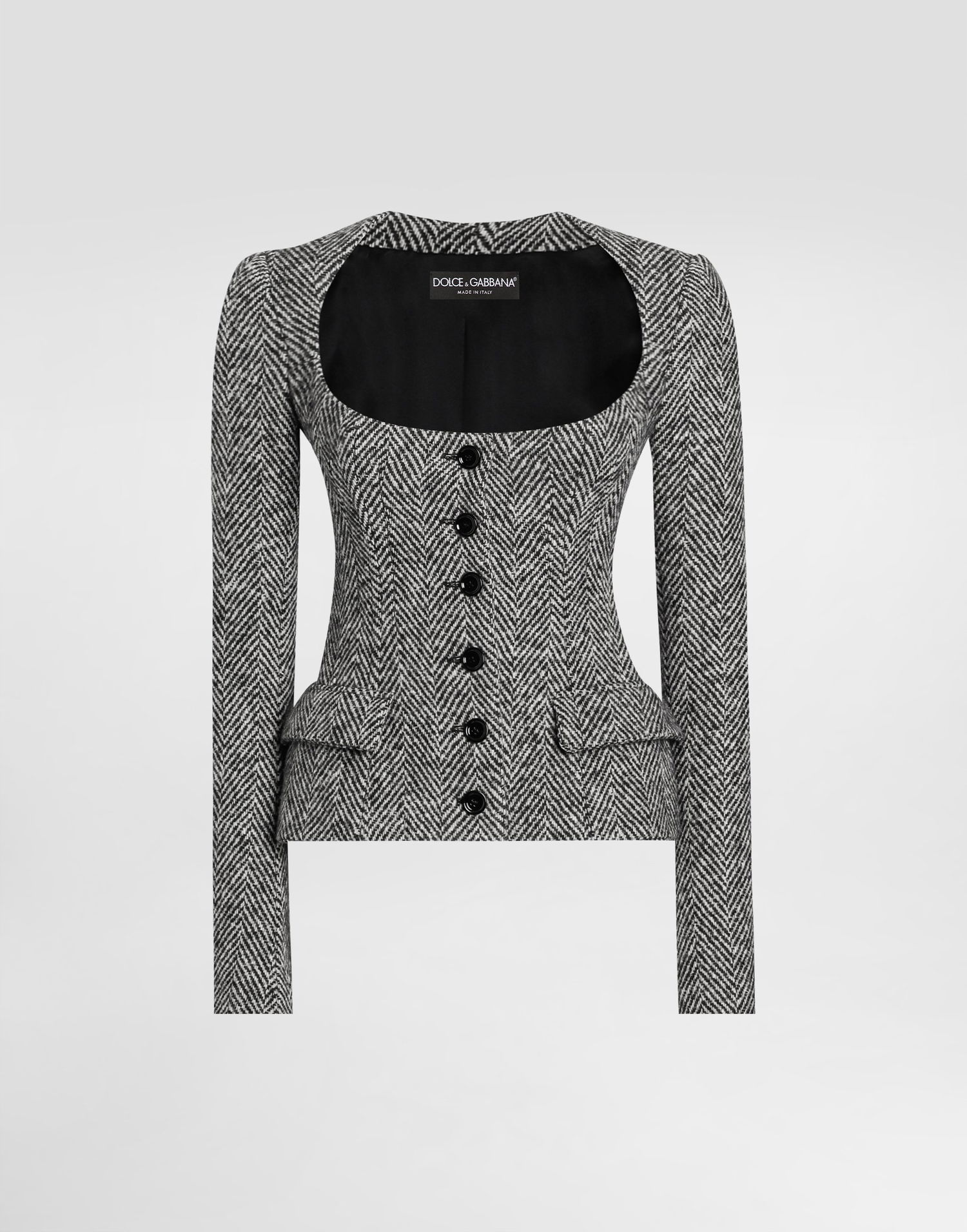 Jakke Dolce & Gabbana Dolce & Gabbana Women's Single-Breasted Chevron Wool Jacket Grå | F27GBTFC2FUS8030, 0