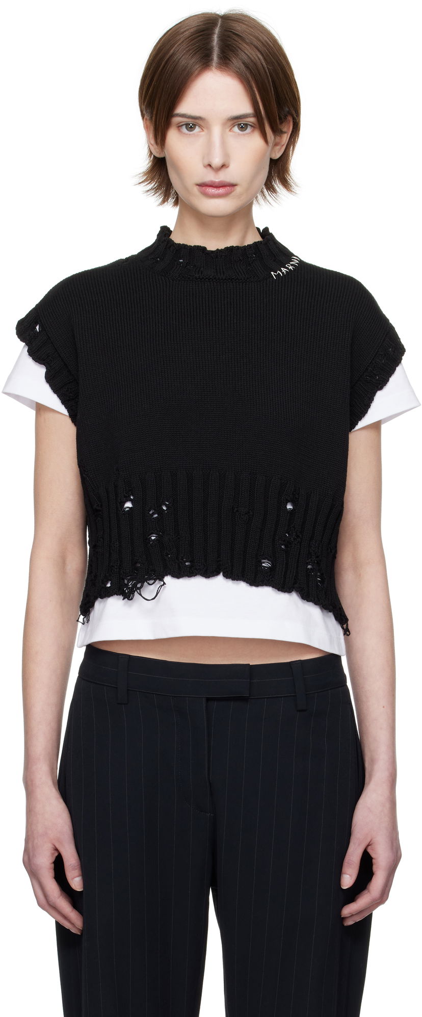 Sweater Marni Marni Distressed Sleeveless Sweater Sort | GCMD0578E0 UFC652