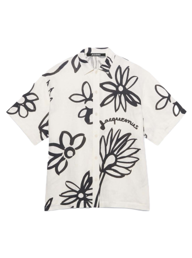 Skjorte Jacquemus La Chemise Moisson Flower Sketch Short Print Hvid | 215SH009-1050 1BI