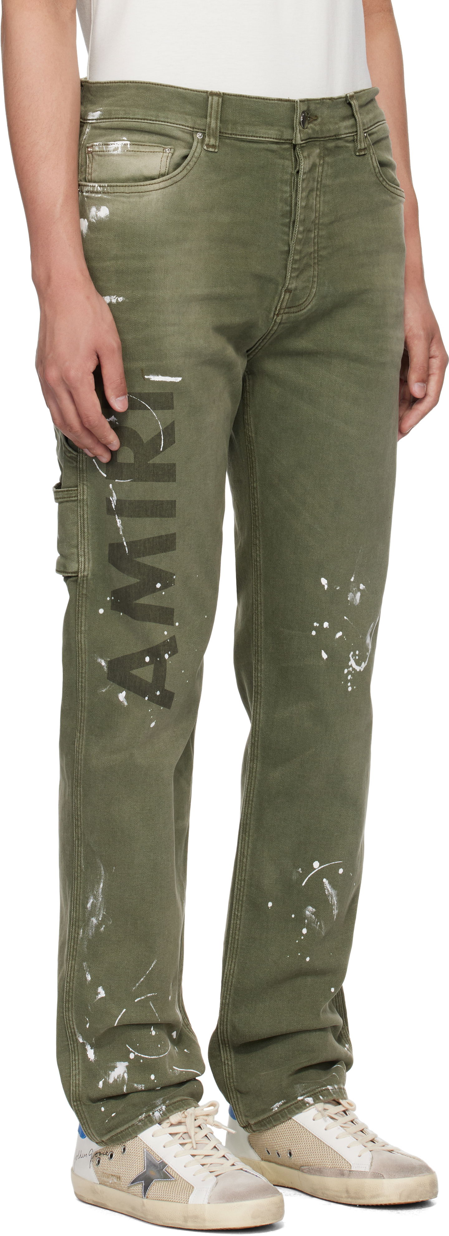 Jeans AMIRI AMIRI Army Logo Painted Slim Workman Jeans Grøn | AMDNSM1018, 1