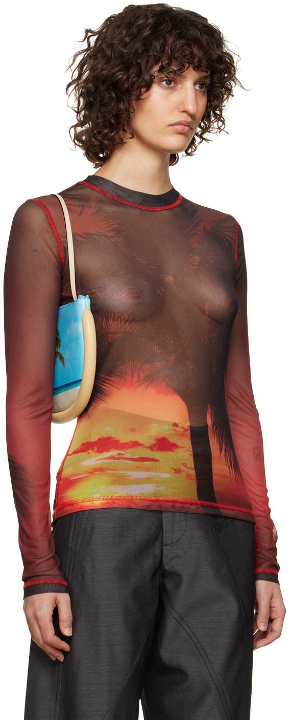 T-shirt JW Anderson JW Anderson Sunset Palm Sheer Long Sleeve T-Shirt Rød | JO0138-PG1266, 1
