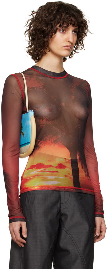 T-shirt JW Anderson JW Anderson Sunset Palm Sheer Long Sleeve T-Shirt Rød | JO0138-PG1266, 1