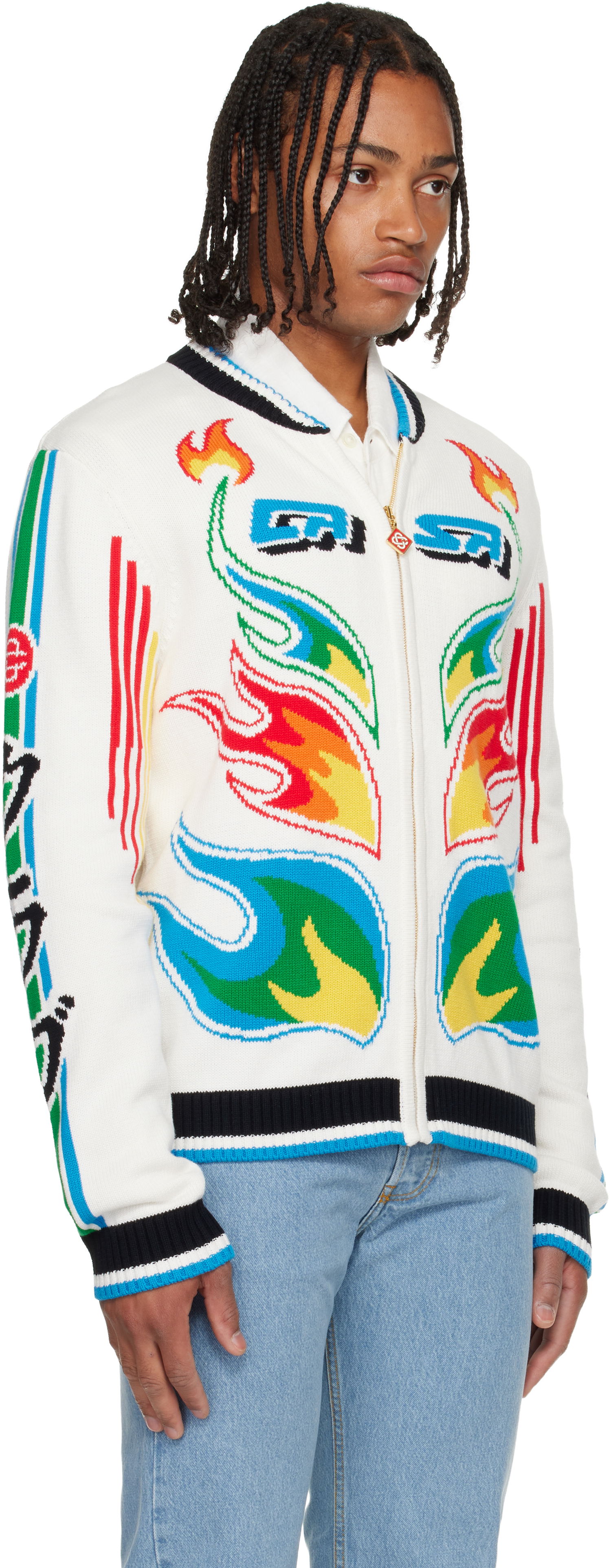 Bomberjakke Casablanca Flame Laurel Cotton Knit Casa Club Jacket Flerfarvet | M-AW25-KW-1100-01, 1