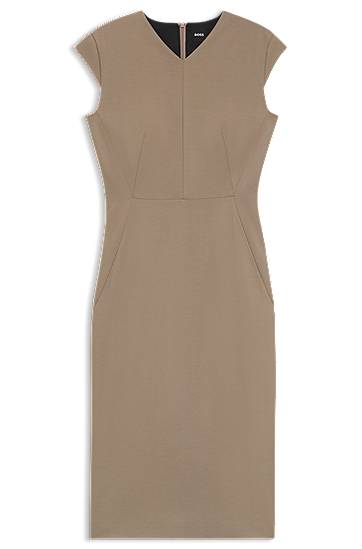 Kjole BOSS Cap-Sleeve Stretch Dress Beige | 50541987