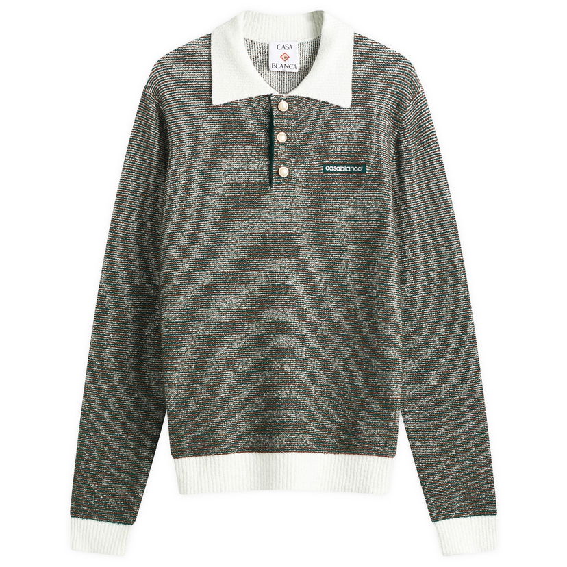 Sweater Casablanca Casablanca Boucle Stripe Polo Grøn | MS25-KW-894-01