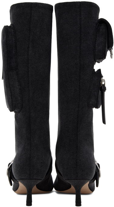Tøj Blumarine Blumarine Jeanne Denim Kitten Heel Boots Sort | 6F3525TX02994013, 1