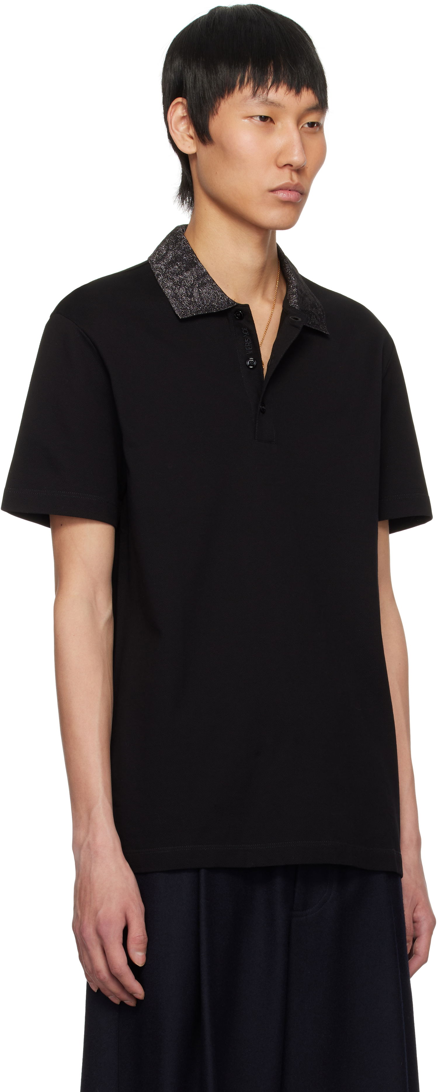 Polo skjorte Versace Versace Barocco Embroidered-Collar Polo Sort | 1013906_1A12966, 1
