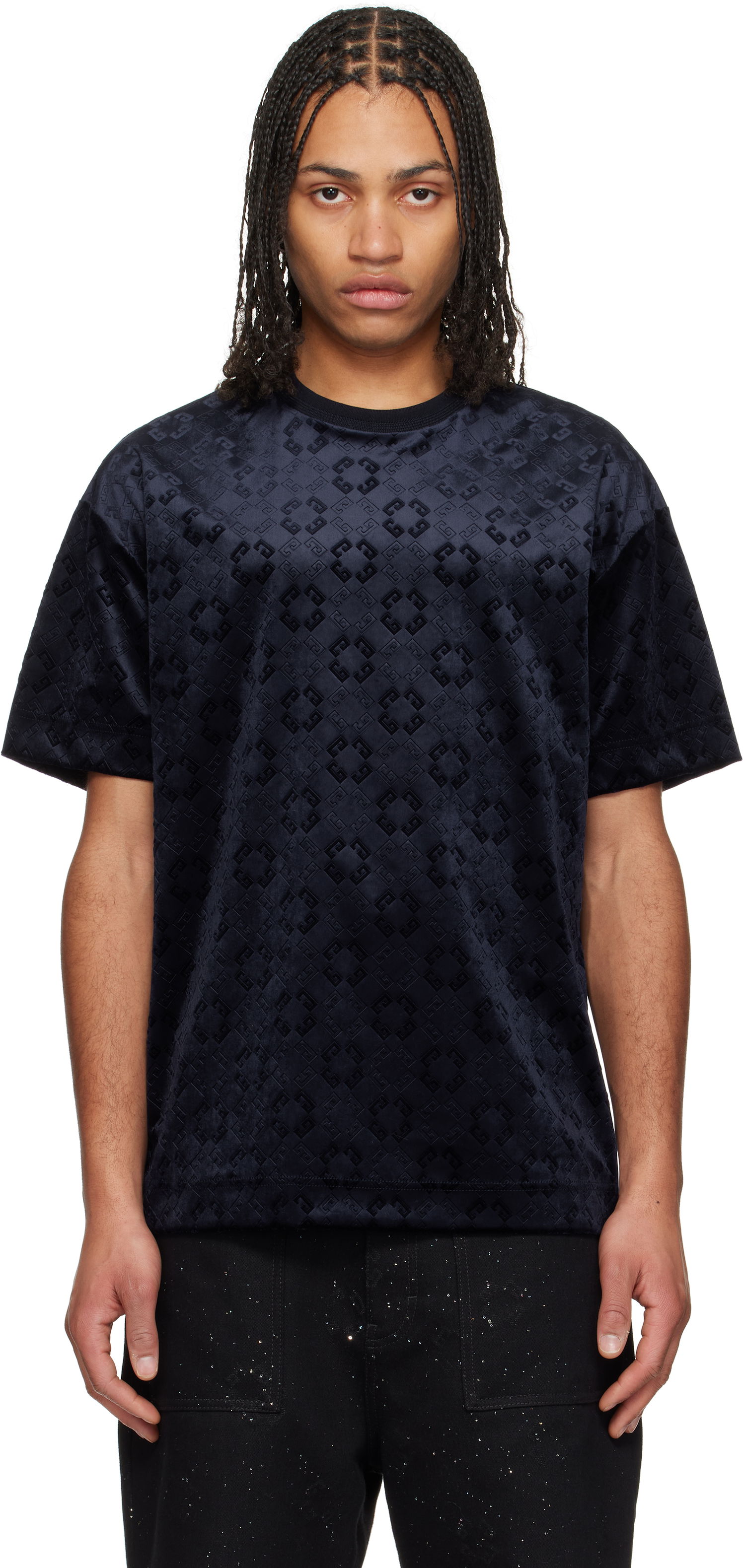 T-shirt Givenchy Givenchy Monogram 72 Velvet T-Shirt Mørkeblå | BM71MG316Z401, 0