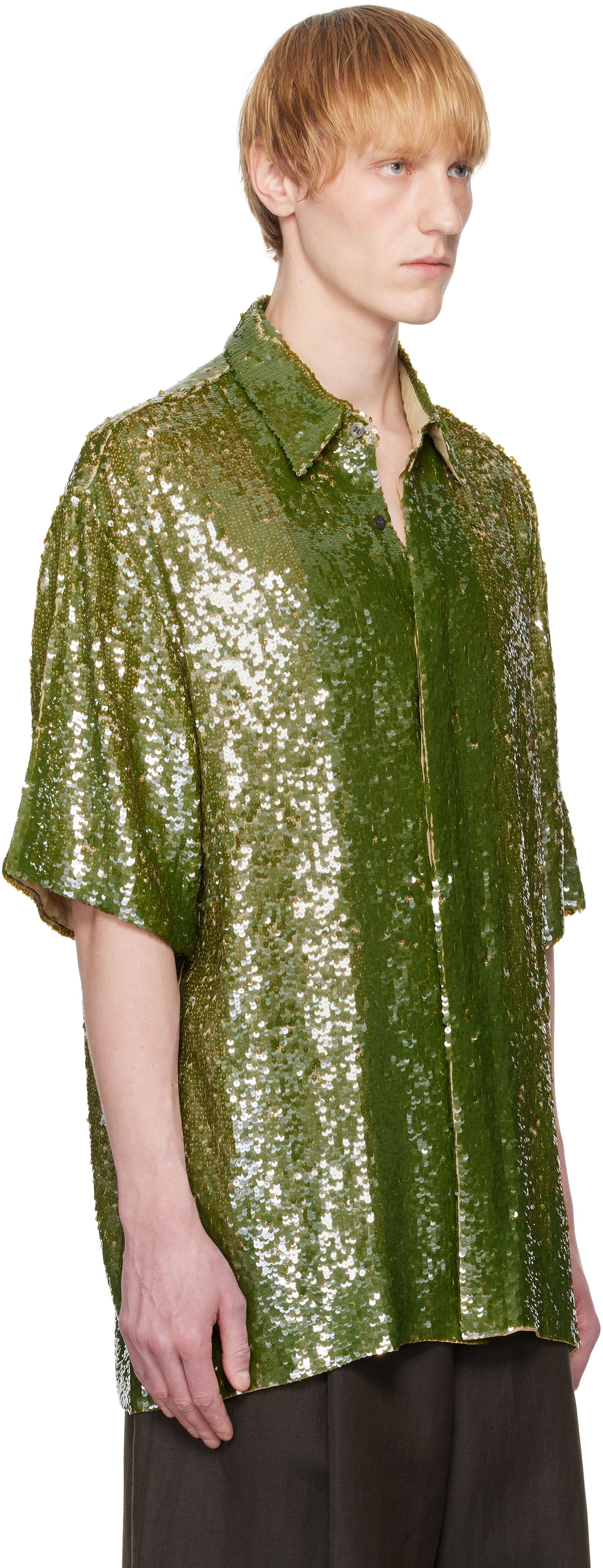 Skjorte Dries Van Noten Dries Van Noten Sequin Button-Up Shirt Grøn | 251-080751-1480, 1