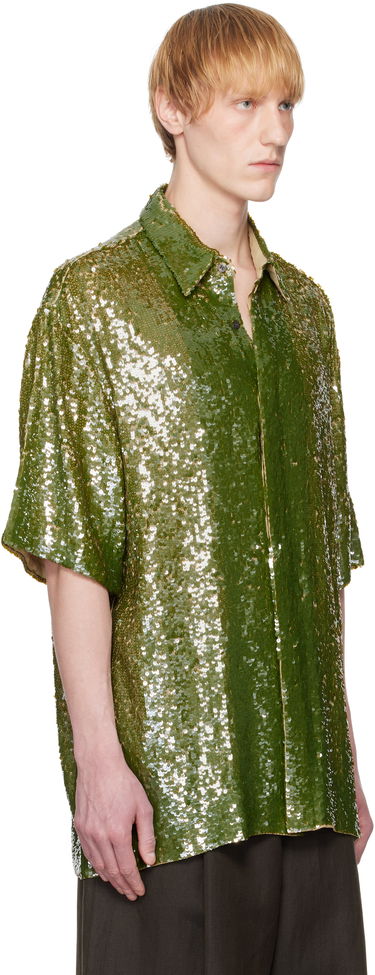 Skjorte Dries Van Noten Dries Van Noten Sequin Button-Up Shirt Grøn | 251-080751-1480, 1