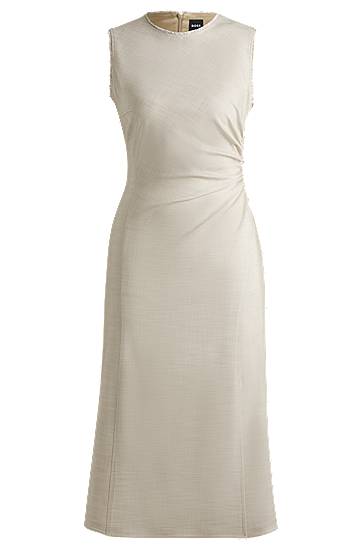 Kjole BOSS Sleeveless Frayed and Gathered Midi Dress Beige | 50537879