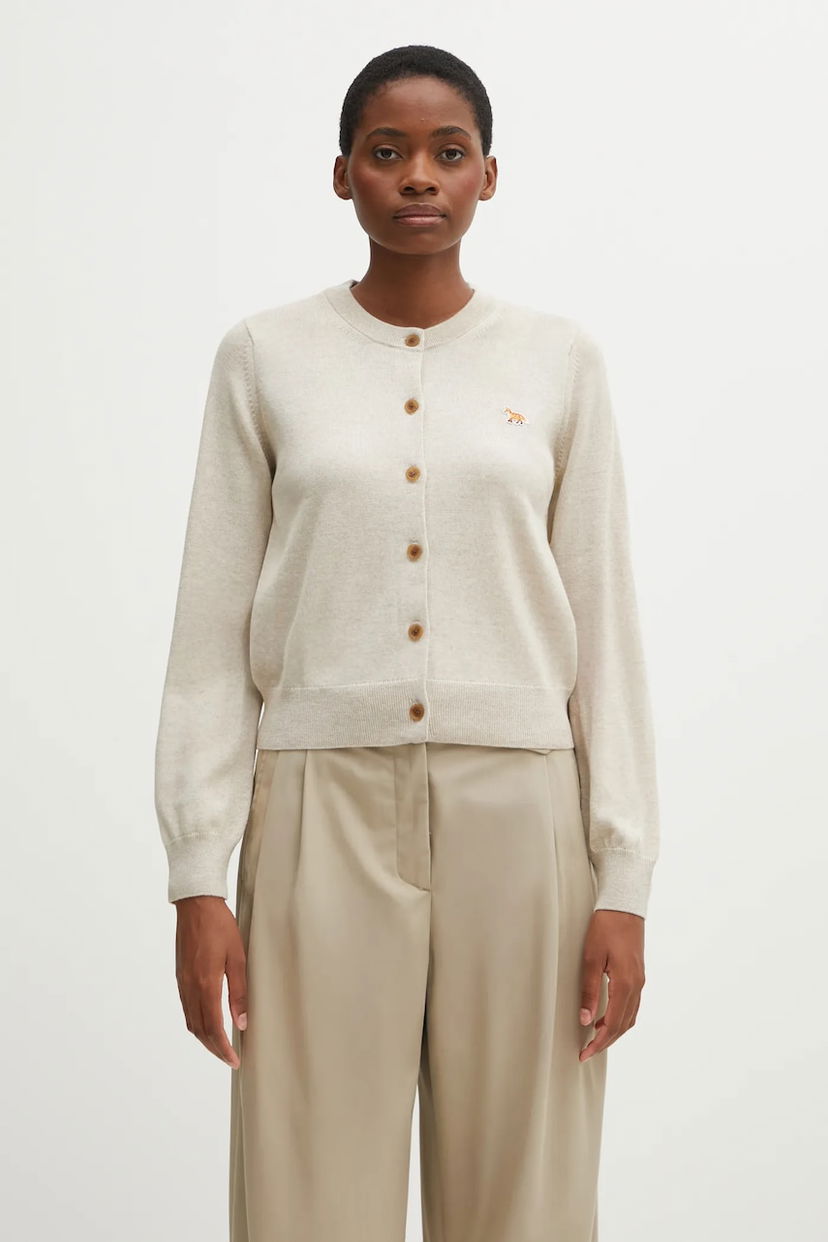 Sweater MAISON KITSUNÉ Baby Fox Merino Regular Cardigan Beige | PW00502KT1181