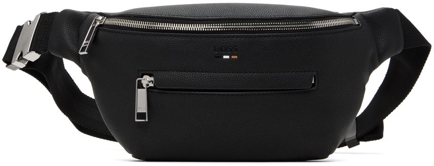 Rygsække og tasker BOSS Black Grained Faux-Leather Pouch Sort | 50523434, 0