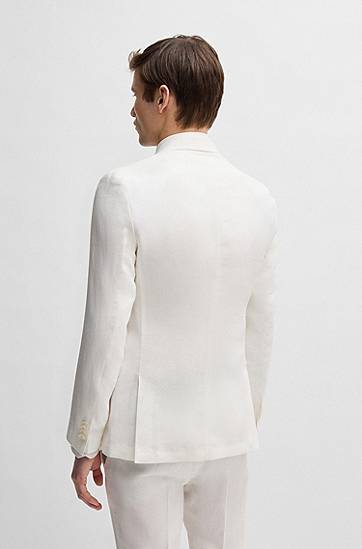 Jakke BOSS Slim-Fit Linen Canvas Blazer Hvid | 50540516, 1