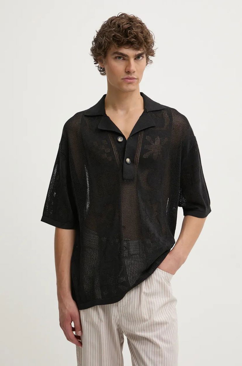 Polo skjorte Nanushka JASIM Regular Fit Floral Mesh Polo Sort | NM24PFSH01799